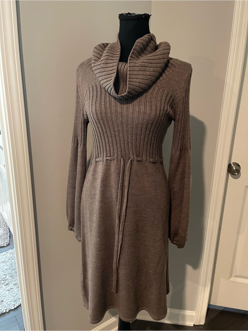 Calvin Klein Taupe Cowl Neck Knit Dress